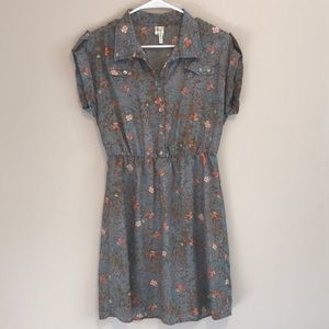Bird Pattern Button Down Dress